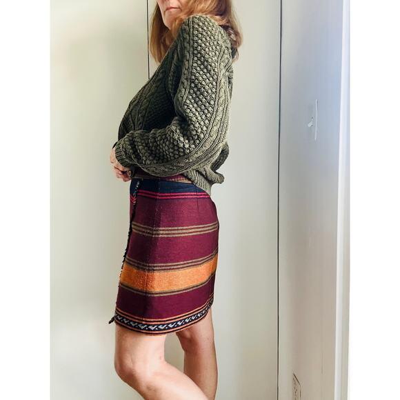 Vintage Wool Blanket Skirt Mini Wrap Size 10P Boho Western Southwestern Print - Picture 5 of 7